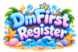 DmFirst Register page banner with ocean bubble theme design